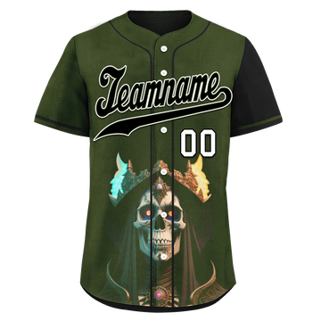 Custom Green Black Skull Fashion Personalized Authentic Baseball Jersey BSBJ01-D017152