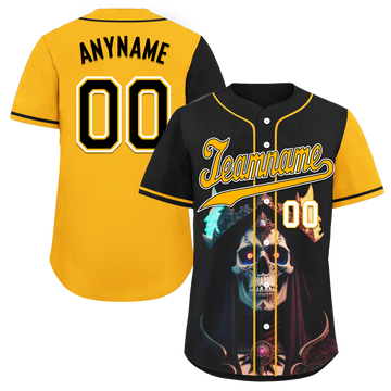 Custom Black Yellow Skull Fashion Personalized Authentic Baseball Jersey BSBJ01-D017155