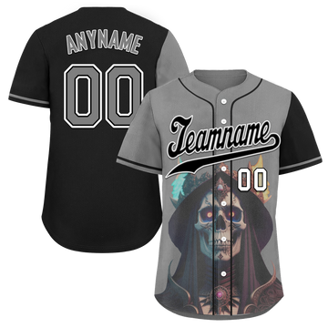 Custom Gray Black Skull Fashion Personalized Authentic Baseball Jersey BSBJ01-D017160