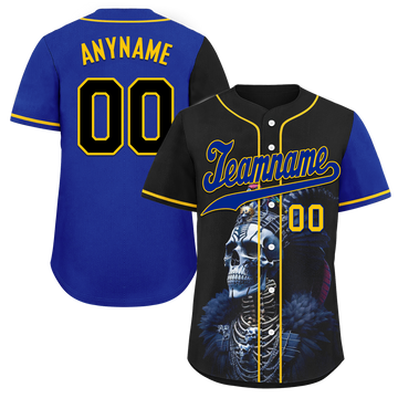 Custom Black Blue Skull Fashion Personalized Authentic Baseball Jersey BSBJ01-D017147