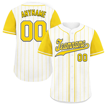 Custom White Yellow Stripe Fashion Personalized Authentic Baseball Jersey BSBJ01-D017241
