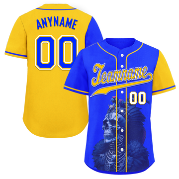 Custom Blue Yellow Skull Fashion Personalized Authentic Baseball Jersey BSBJ01-D017157