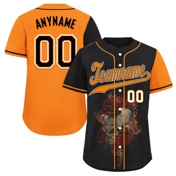 Custom Black Orange Skull Fashion Personalized Authentic Baseball Jersey BSBJ01-D017156