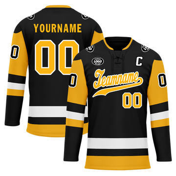 Custom Black Yellow Personalized Hockey Jersey HCKJ01-D0a7009