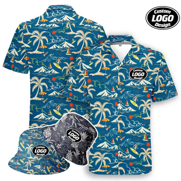 Personalized Hawaii Shirt and Reversible Hat, Custom Summer Beach Casual Short Sleeve Shirts and  Fashion Hat