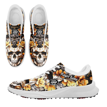 Personalized Gothic Style Golf Shoes, Custom Raven and Skull Golf Shoes, Dark Fashion Footwear