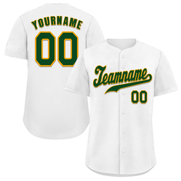 Custom White Classic Style Green Authentic Baseball Jersey