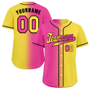 Custom Pink Yellow Gradient Fashion Yellow Authentic Baseball Jersey