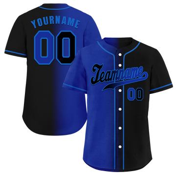 Custom Blue Black Gradient Fashion Black Authentic Baseball Jersey