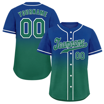 Custom Blue Green Fade Fashion Green Authentic Baseball Jersey