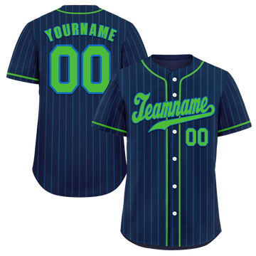 Custom Blue Stripe Fashion Green Authentic Baseball Jersey
