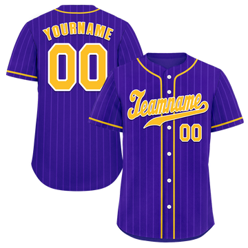 Custom Purple Stripe Fashion Yellow Authentic Baseball Jersey