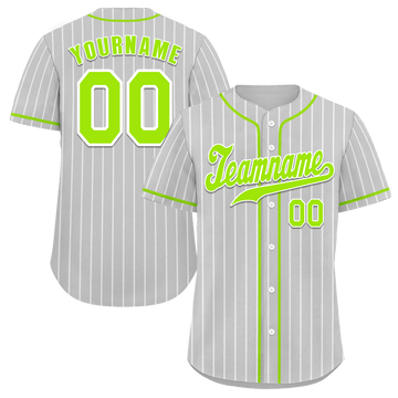 Custom Grey Stripe Fashion Green Authentic Baseball Jersey