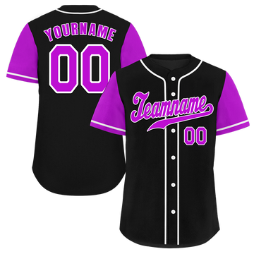 Custom Black Purple Raglan Sleeves Purple Authentic Baseball Jersey