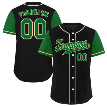 Custom Black Green Raglan Sleeves Green Authentic Baseball Jersey