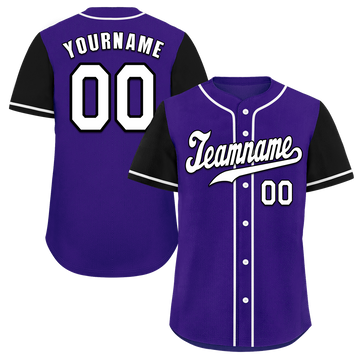 Custom Purple Black Raglan Sleeves White Authentic Baseball Jersey