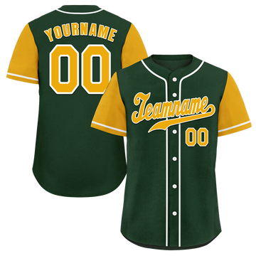 Custom Green Yellow Raglan Sleeves Yellow Authentic Baseball Jersey