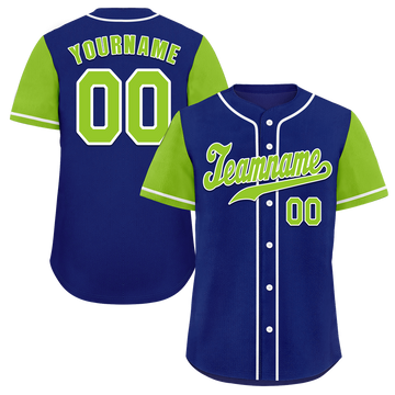 Custom Blue Green Raglan Sleeves Green Authentic Baseball Jersey