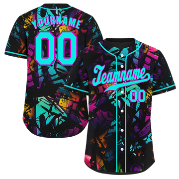 Custom Colorful Graffiti Pattern Aqua Authentic Baseball Jersey