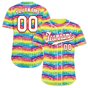 Custom Colorful Yellow Tie Dye White Authentic Baseball Jersey BSBJ0a-bc0fbec