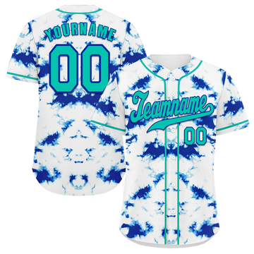 Custom White Blue Tie Dye Aqua Authentic Baseball Jersey BSBJ0a-bc0fbee