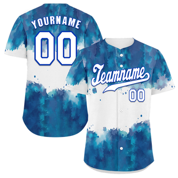 Custom Blue White Tie Dye White Authentic Baseball Jersey BSBJ0a-bc0fbe7