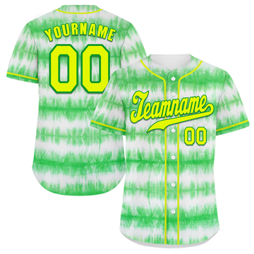 Custom Green Tie Dye Yellow Authentic Baseball Jersey BSBJ0a-bc0fbfb