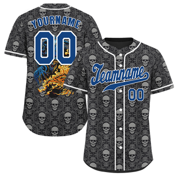 Custom Grey Skull Fashion Blue Authentic Baseball Jersey BSBJ0a-bc0fb9f