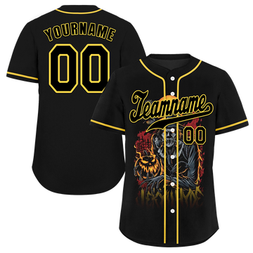 Custom Black Yellow Skull Fashion Black Authentic Baseball Jersey BSBJ0a-bc0fb98