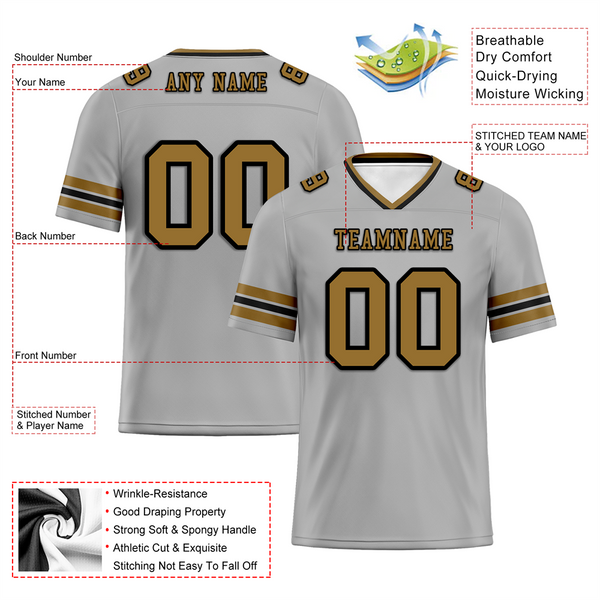 Custom Grey Sleeve Stripes Grey Personalized Authentic Football Jersey