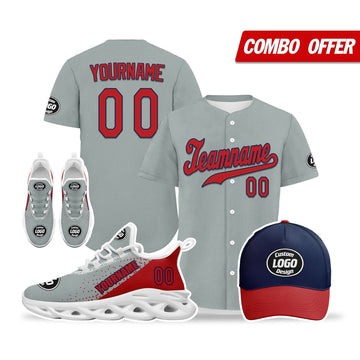 Custom Grey Red Jersey MaxSoul Shoes and Hat Combo Offer Personalized ZH-D0b0088-b